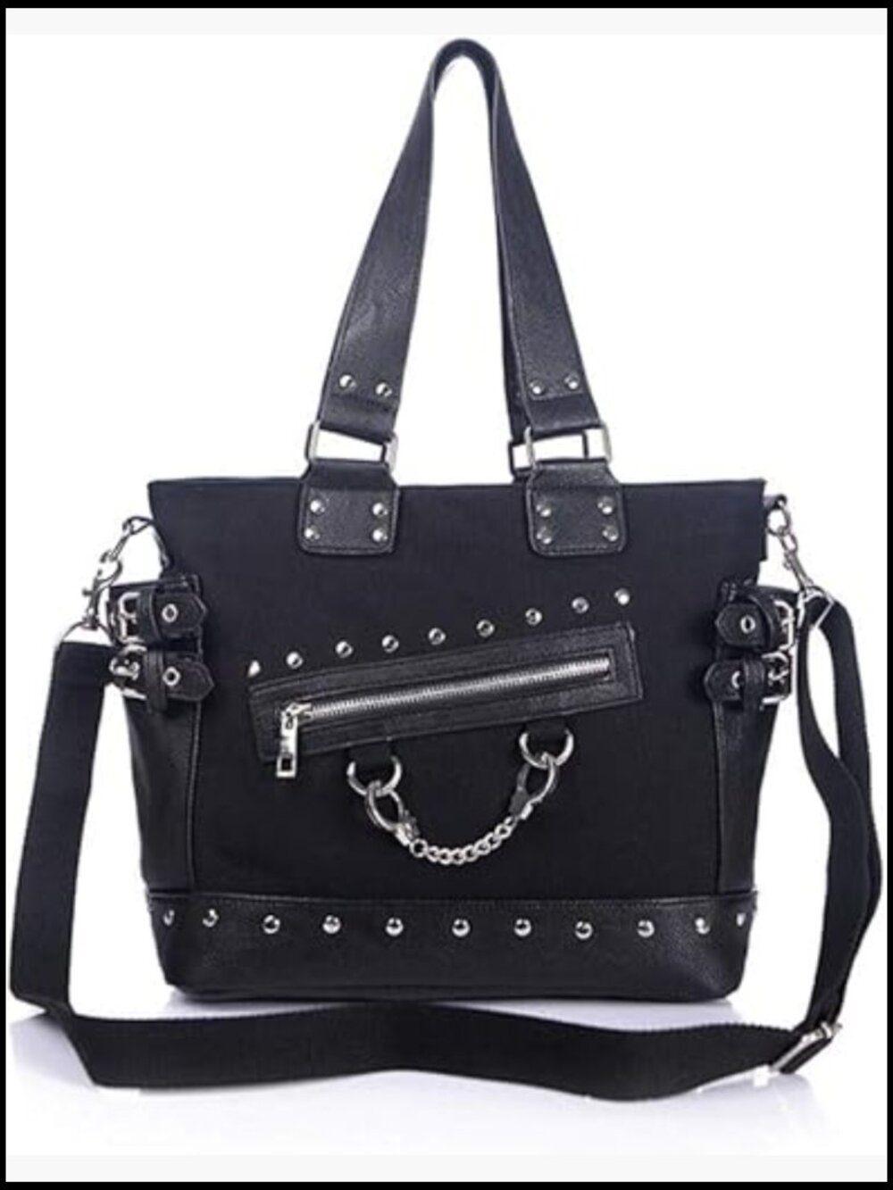 Canvas Punk Tote Handbag with Crossbody Strap Large Capacity